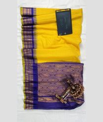 Yellow and Royal Blue gadwal cotton sarees with All over Checks design