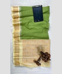 Green and Cream gadwal cotton sarees with All over Checks design