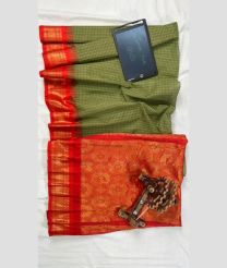 Fern Green and Red gadwal cotton sarees with All over Checks design