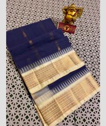 Navy Blue and Cream gadwal cotton sarees with kanchi border design