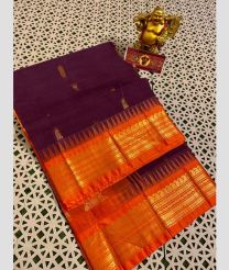 Maroon and Orange gadwal cotton sarees with kanchi border design