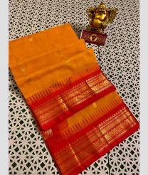 Orange and Red gadwal cotton sarees with kanchi border design