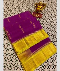 Magenta and Yellow gadwal cotton sarees with kanchi border design