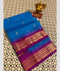 Blue and Magenta gadwal cotton sarees with kanchi border design
