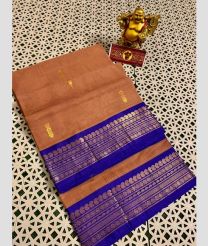 Brown and Royal Blue gadwal cotton sarees with kanchi border design