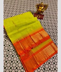 Lite Parrot Green and Orange gadwal cotton sarees with kanchi border design