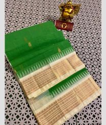 Green and Cream gadwal cotton sarees with kanchi border design