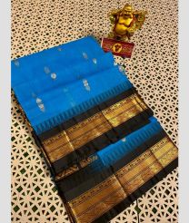 Blue and Black gadwal cotton sarees with kanchi border design