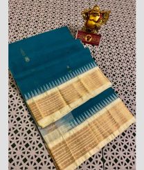 Blue Ivy and Cream gadwal cotton sarees with kanchi border design