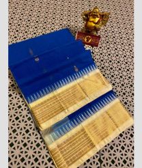 Royal Blue and Cream gadwal cotton sarees with kanchi border design