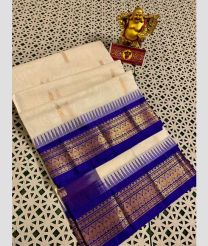 Cream and Royal Blue gadwal cotton sarees with kanchi border design