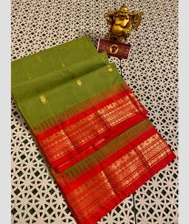 Green and Red gadwal cotton sarees with kanchi border design