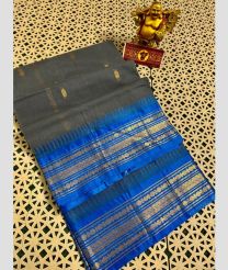 Grey and Blue gadwal cotton sarees with kanchi border design
