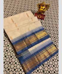 Cream and Dark Grey gadwal cotton sarees with kanchi border design