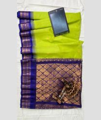Parrot Green and Royal Blue gadwal cotton sarees with temple border design