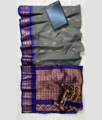 Grey and Royal Blue gadwal cotton sarees with temple border design