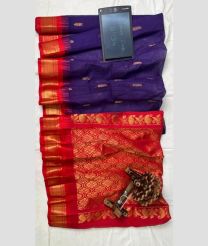 Purple and Red gadwal cotton sarees with temple border design