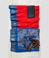 Red and Blue gadwal cotton sarees with temple border design