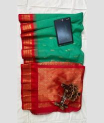 Aquamarine and Red gadwal cotton sarees with temple border design