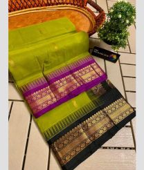 Parrot Green and Magenta gadwal cotton sarees with Temple Kanchi Border design