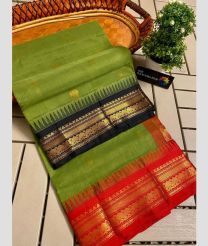 Green and Black gadwal cotton sarees with Temple Kanchi Border design
