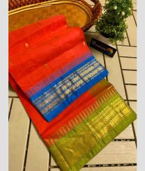 Red and Blue gadwal cotton sarees with Temple Kanchi Border design