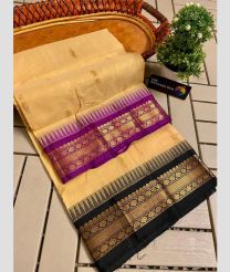 Cream and Magenta gadwal cotton sarees with Temple Kanchi Border design