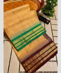 Cream and Chocolate gadwal cotton sarees with Temple Kanchi Border design