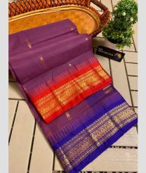Purple and Royal Blue gadwal cotton sarees with Temple Kanchi Border design
