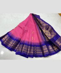 Rose Pink and Royal Blue gadwal cotton sarees with temple border design