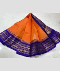 Orange and Royal Blue gadwal cotton sarees with temple border design