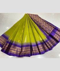 Parrot Green and Purple gadwal cotton sarees with temple border design