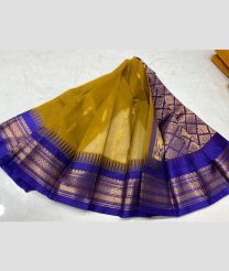 Mustard Yellow and Royal Blue gadwal cotton sarees with temple border design