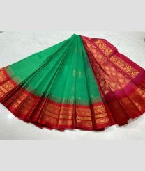 Green and Red gadwal cotton sarees with temple border design