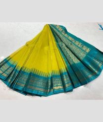 Mustard Yellow and Turquoise gadwal cotton sarees with temple border design