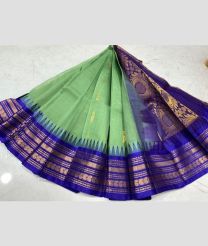 Fern Green and Royal Blue gadwal cotton sarees with temple border design