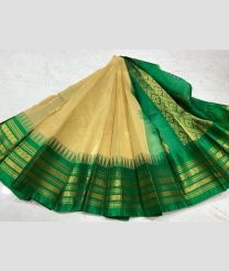 Cream and Green gadwal cotton sarees with temple border design