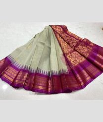 Cream and Magenta gadwal cotton sarees with temple border design