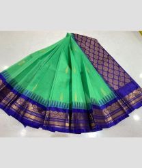 Elf Green and Royal Blue gadwal cotton sarees with temple border design