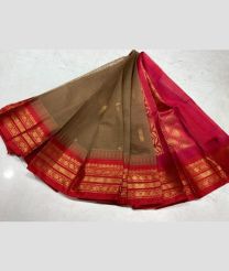 Brown and Red gadwal cotton sarees with temple border design