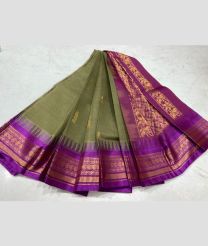 Grey and Magenta gadwal cotton sarees with temple border design