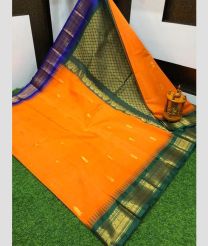 Orange and Dark Green gadwal cotton sarees with Kanchi Border design