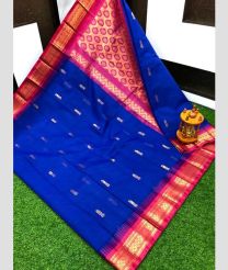 Royal Blue and Pink gadwal cotton sarees with Kanchi Border design