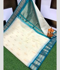 Half White and Blue Jay gadwal cotton sarees with Kanchi Border design