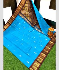Blue and Chocolate gadwal cotton sarees with Kanchi Border design