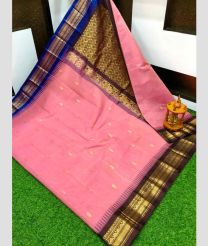 Baby Pink and Chocolate gadwal cotton sarees with Kanchi Border design