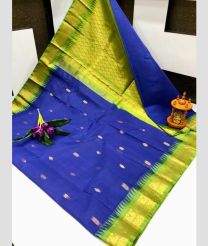 Royal Blue and Parrot Green gadwal cotton sarees with Kanchi Border design