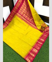 Yellow and Pink gadwal cotton sarees with Kanchi Border design