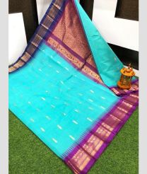 Cyan and Magenta gadwal cotton sarees with Kanchi Border design