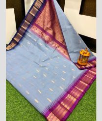 Lite Grey and Magenta gadwal cotton sarees with Kanchi Border design